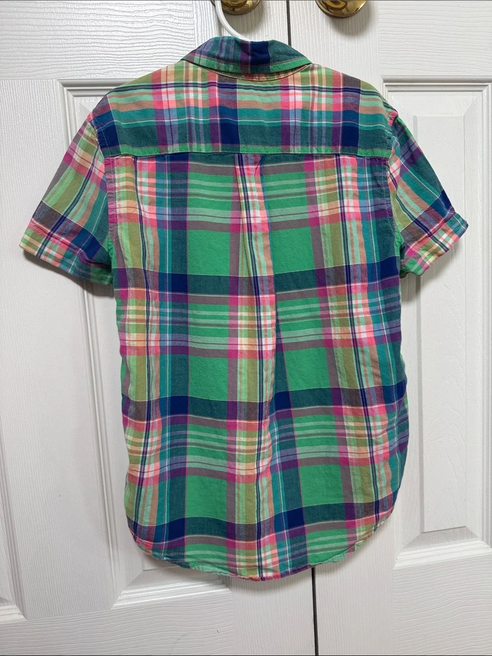 Boys Ralph Lauren Green Plaid Short-Sleeve Button-Down Shirt with Pink & Navy